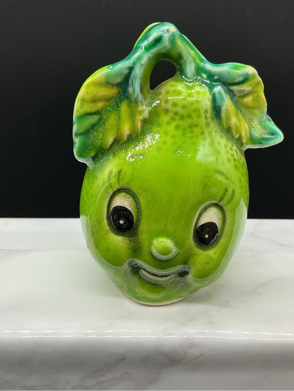 Enesco Glossy Lime Green Ceramic Fruit Toothpick Holder Anthropomorphic Vintage